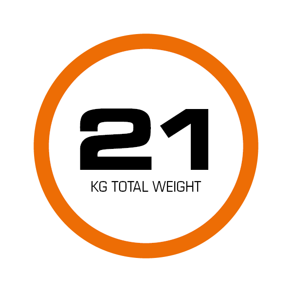 Round pictogram with orange frame. The pictogram reads "21 kg weight", which refers to the stair climber's own weight.